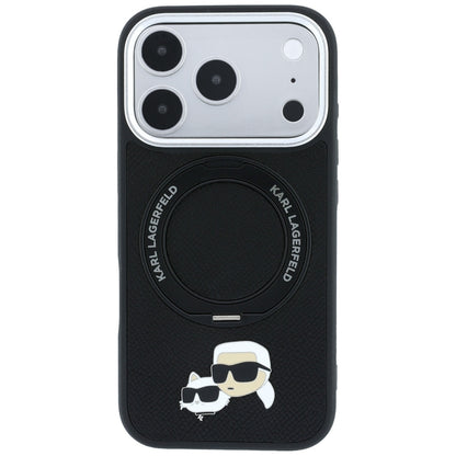 Coque MagSafe pour Apple iPhone 18 Pro Max / 17 Pro Max, Karl Lagerfeld, Support Anneau 360 Karl & Broche Choupette, Noire