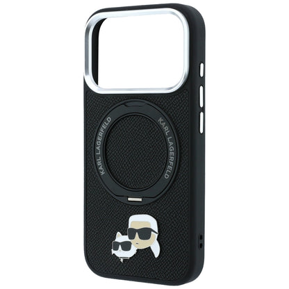 Coque MagSafe pour Apple iPhone 18 Pro Max / 17 Pro Max, Karl Lagerfeld, Support Anneau 360 Karl & Broche Choupette, Noire