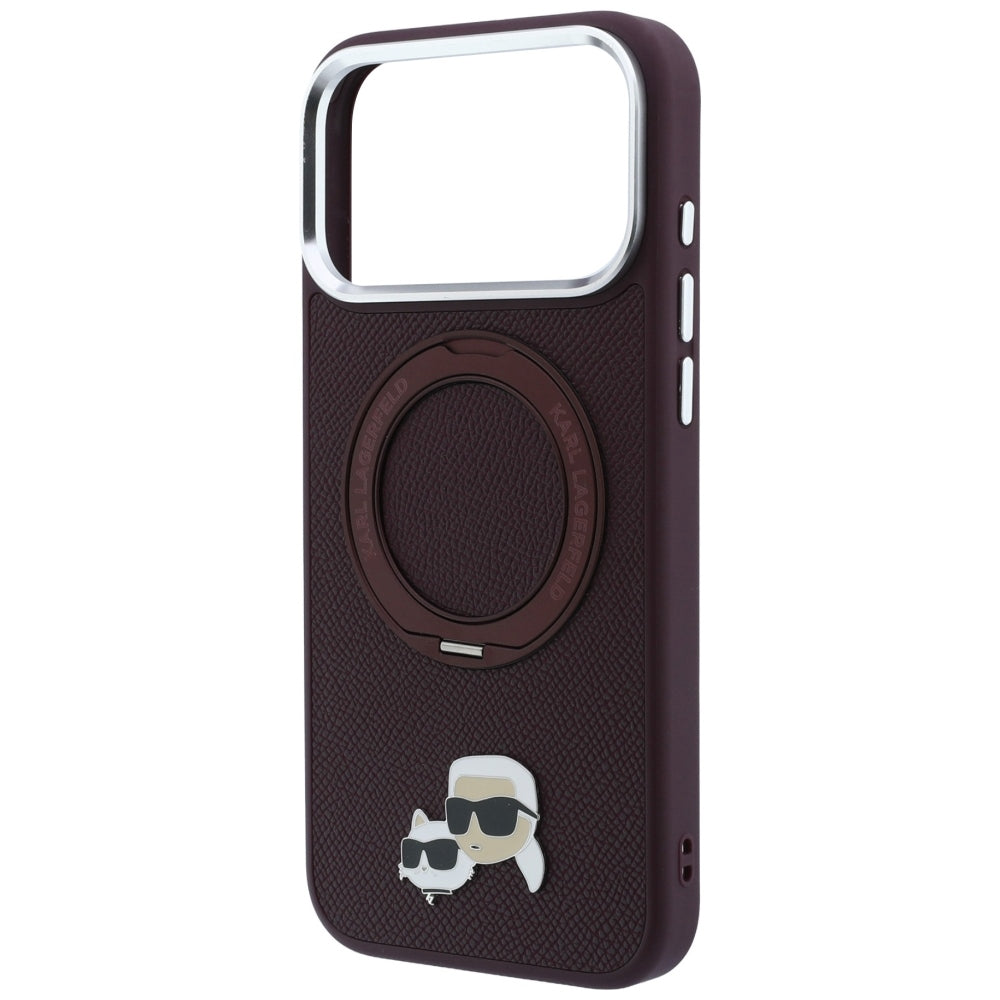 MagSafe Case for Apple iPhone 18 Pro Max / 17 Pro Max, Karl Lagerfeld, Ring Stand 360 Karl & Choupette Pin, Burgundy