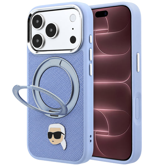 Coque MagSafe pour Apple iPhone 18 Pro Max / 17 Pro Max, Karl Lagerfeld, Ring Stand 360 Karl Pin, bleu