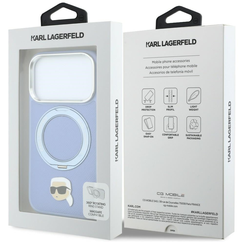 MagSafe Case for Apple iPhone 18 Pro Max / 17 Pro Max, Karl Lagerfeld, Ring Stand 360 Karl Pin, Blue
