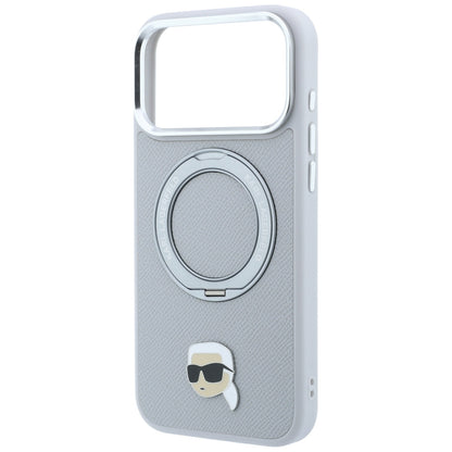 Coque MagSafe pour Apple iPhone 18 Pro Max / 17 Pro Max, Karl Lagerfeld, Ring Stand 360 Karl Pin, Gris
