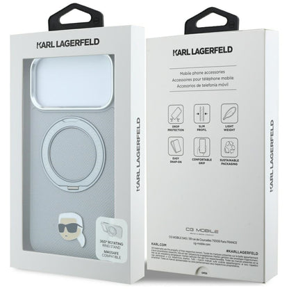Coque MagSafe pour Apple iPhone 18 Pro Max / 17 Pro Max, Karl Lagerfeld, Ring Stand 360 Karl Pin, Gris