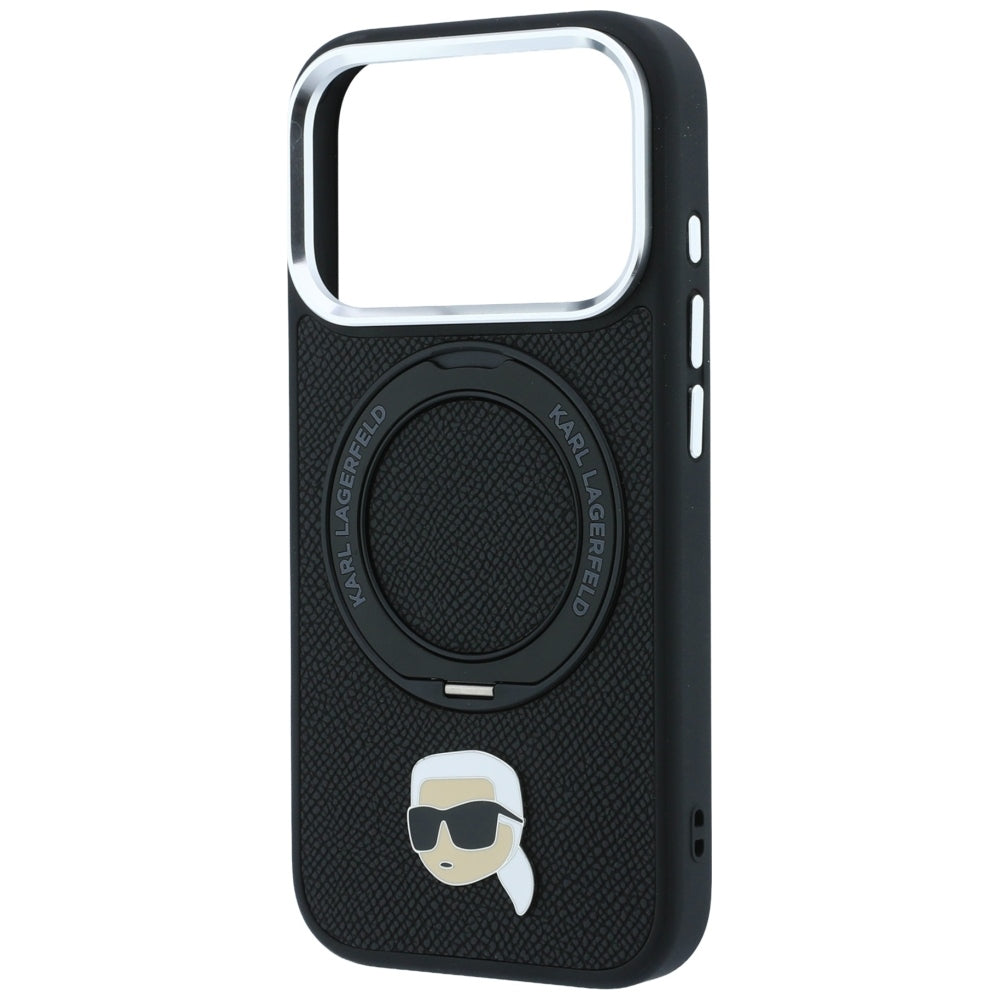 MagSafe Case for Apple iPhone 18 Pro Max / 17 Pro Max, Karl Lagerfeld, Ring Stand 360 Karl Pin, Black