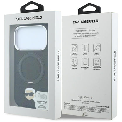 MagSafe Case for Apple iPhone 18 Pro Max / 17 Pro Max, Karl Lagerfeld, Ring Stand 360 Karl Pin, Black