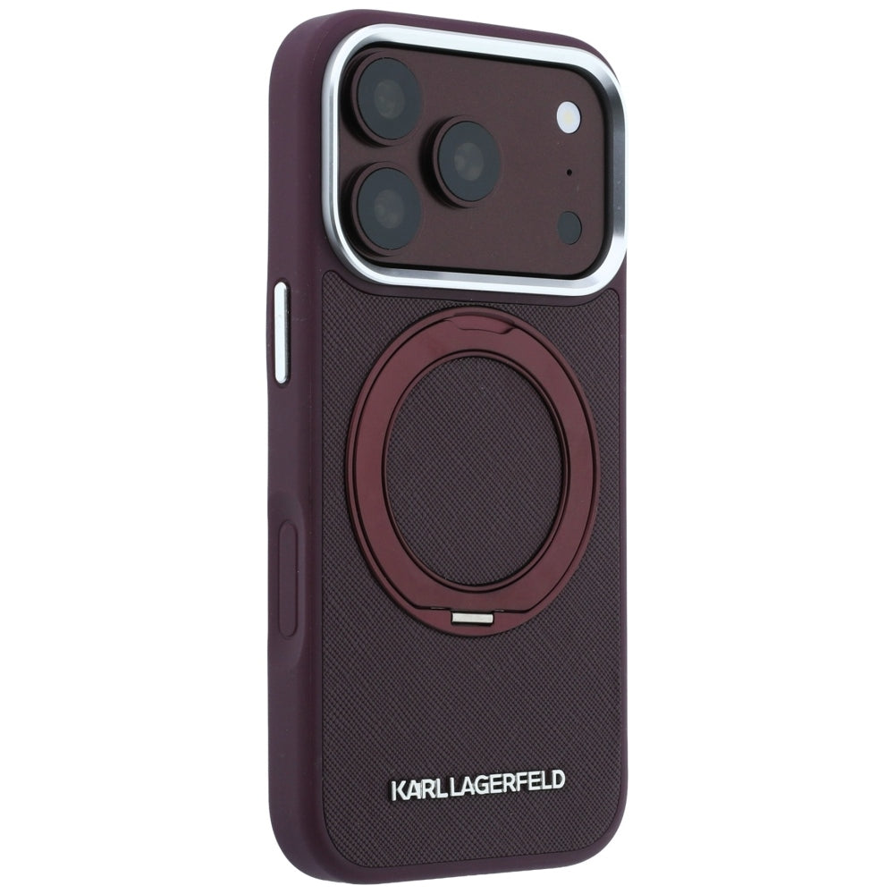 Coque MagSafe pour Apple iPhone 18 Pro Max / 17 Pro Max, Karl Lagerfeld, Ring Stand 360 Saffiano, Bordeaux