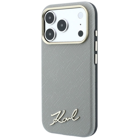 Coque MagSafe pour Apple iPhone 18 Pro Max / 17 Pro Max, Karl Lagerfeld, Logo Métallique Petit Script Saffiano, Beige