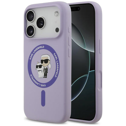 Coque MagSafe pour Apple iPhone 18 Pro Max / 17 Pro Max, Karl Lagerfeld, Silicone Ring Karl & Choupette, violette