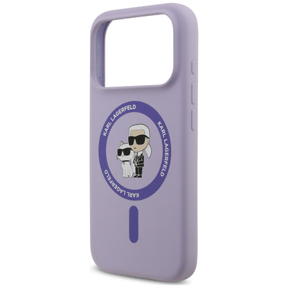 Coque MagSafe pour Apple iPhone 18 Pro Max / 17 Pro Max, Karl Lagerfeld, Silicone Ring Karl & Choupette, violette