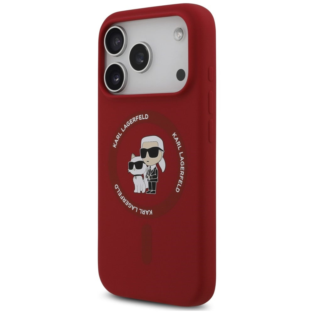 Coque MagSafe pour Apple iPhone 18 Pro Max / 17 Pro Max, Karl Lagerfeld, Silicone Ring Karl & Choupette, rose