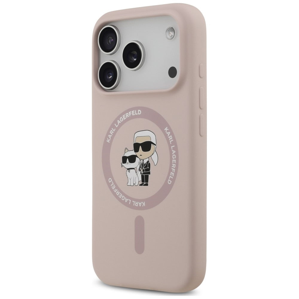 Coque MagSafe pour Apple iPhone 18 Pro Max / 17 Pro Max, Karl Lagerfeld, Silicone Ring Karl & Choupette, rose