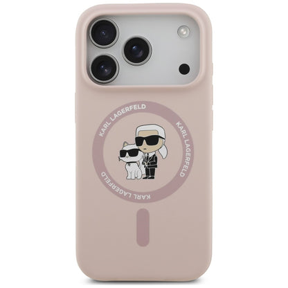 Coque MagSafe pour Apple iPhone 18 Pro Max / 17 Pro Max, Karl Lagerfeld, Silicone Ring Karl & Choupette, rose