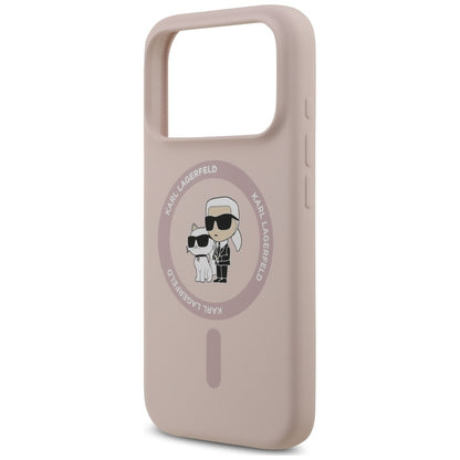 Coque MagSafe pour Apple iPhone 18 Pro Max / 17 Pro Max, Karl Lagerfeld, Silicone Ring Karl & Choupette, rose