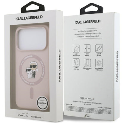 Coque MagSafe pour Apple iPhone 18 Pro Max / 17 Pro Max, Karl Lagerfeld, Silicone Ring Karl & Choupette, rose