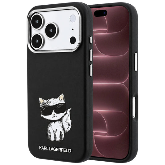 Coque MagSafe pour Apple iPhone 18 Pro Max / 17 Pro Max, Karl Lagerfeld, Smooth Choupette Sketch, Noire