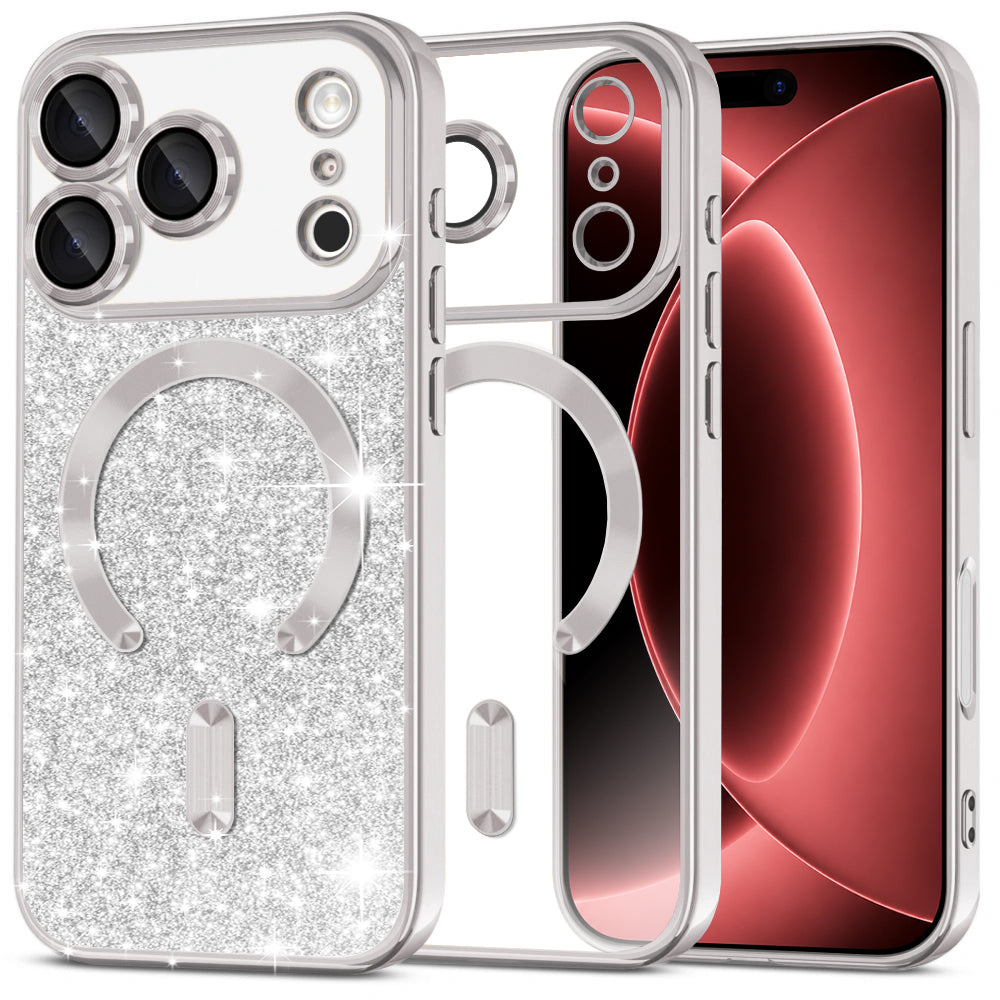 Coque MagSafe pour Apple iPhone 18 Pro Max / 17 Pro Max, Techsuit, Luxury Glitter, Argentée