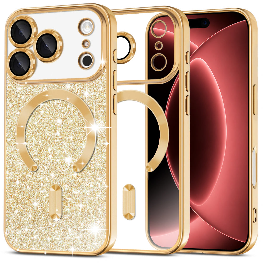 Coque MagSafe pour Apple iPhone 18 Pro Max / 17 Pro Max, Techsuit, Luxury Glitter, Dorée