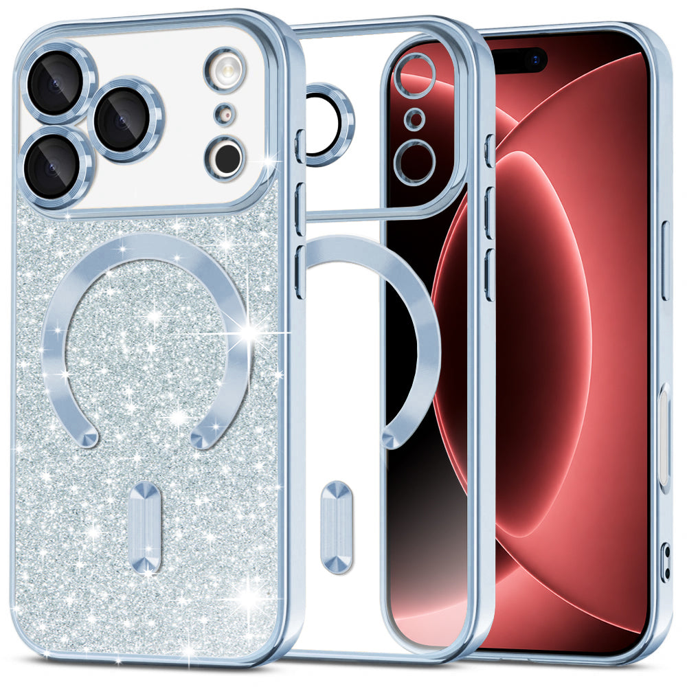 Coque MagSafe pour Apple iPhone 18 Pro Max / 17 Pro Max, Techsuit, Luxury Glitter, Bleu