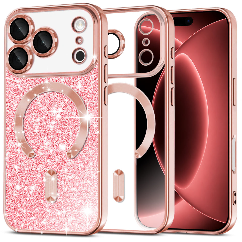 Coque MagSafe pour Apple iPhone 18 Pro Max / 17 Pro Max, Techsuit, Luxury Glitter, Rose Doré