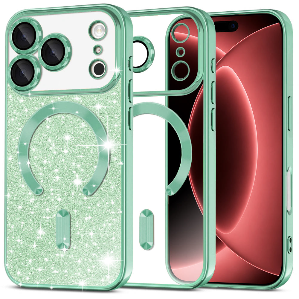 Coque MagSafe pour Apple iPhone 18 Pro Max / 17 Pro Max, Techsuit, Luxury Glitter, Vert Clair