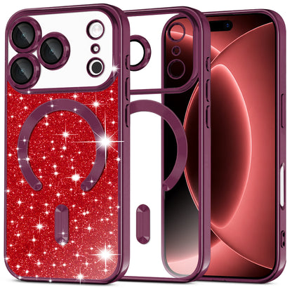 Coque MagSafe pour Apple iPhone 18 Pro Max / 17 Pro Max, Techsuit, Luxury Glitter, Bordeaux Foncé