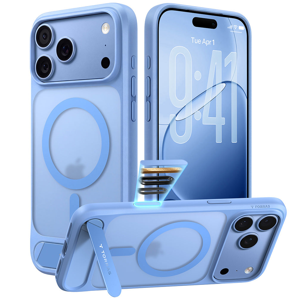 Coque MagSafe pour Apple iPhone 18 Pro Max / 17 Pro Max, Torras, Ostand L1 Guardian, Bleue