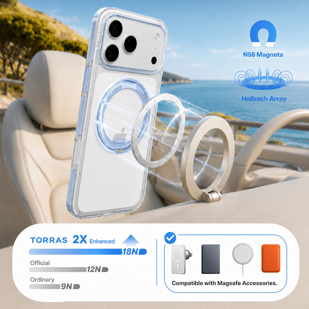 Coque MagSafe pour Apple iPhone 18 Pro Max / 17 Pro Max, Torras, Ostand O3 Light, Bleue