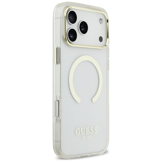 Coque MagSafe pour Apple iPhone 18 Pro Max, Guess, Contour Métallique, Dorée