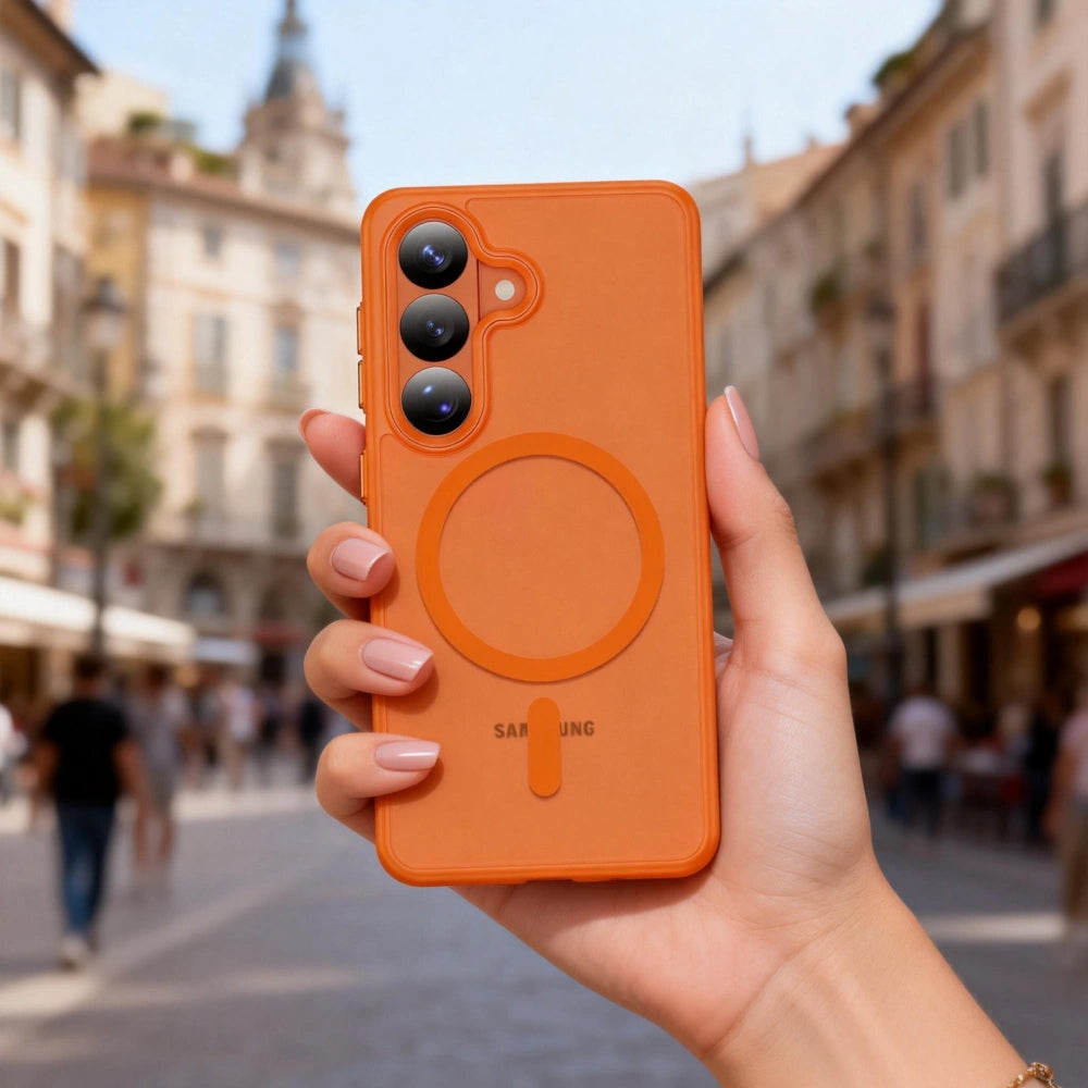 Coque MagSafe pour Samsung Galaxy S26 S942, Tech-Protect, Magmat, Orange Mat