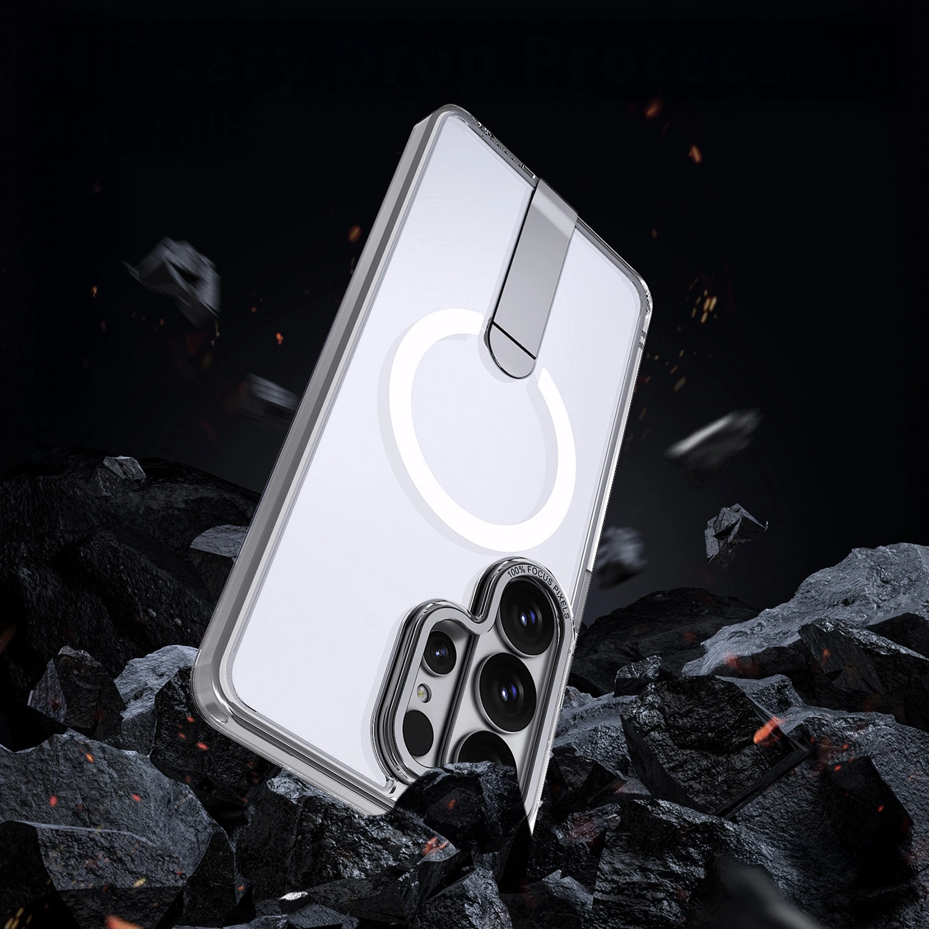 Coque MagSafe pour Samsung Galaxy S26 S942, Hybrid Armor, X avec support, Transparente