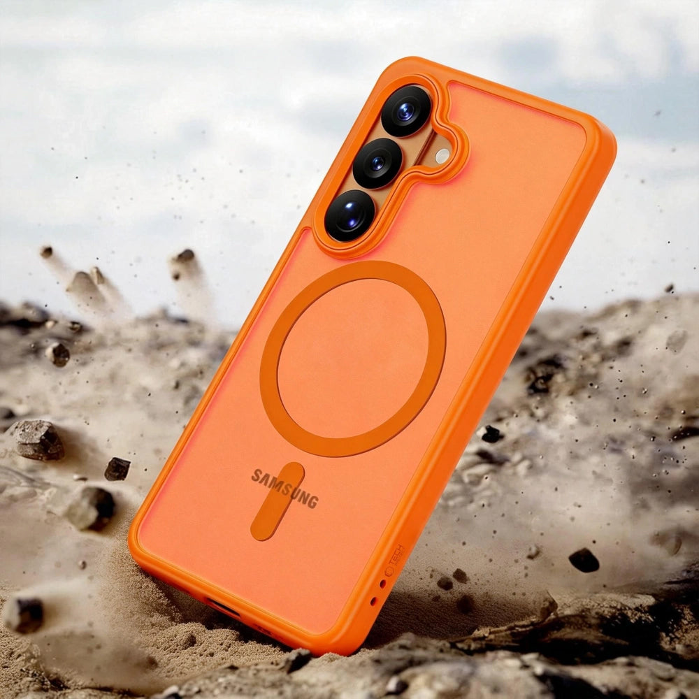 Coque MagSafe pour Samsung Galaxy S26 S942, Tech-Protect, Magmat, Orange Mat