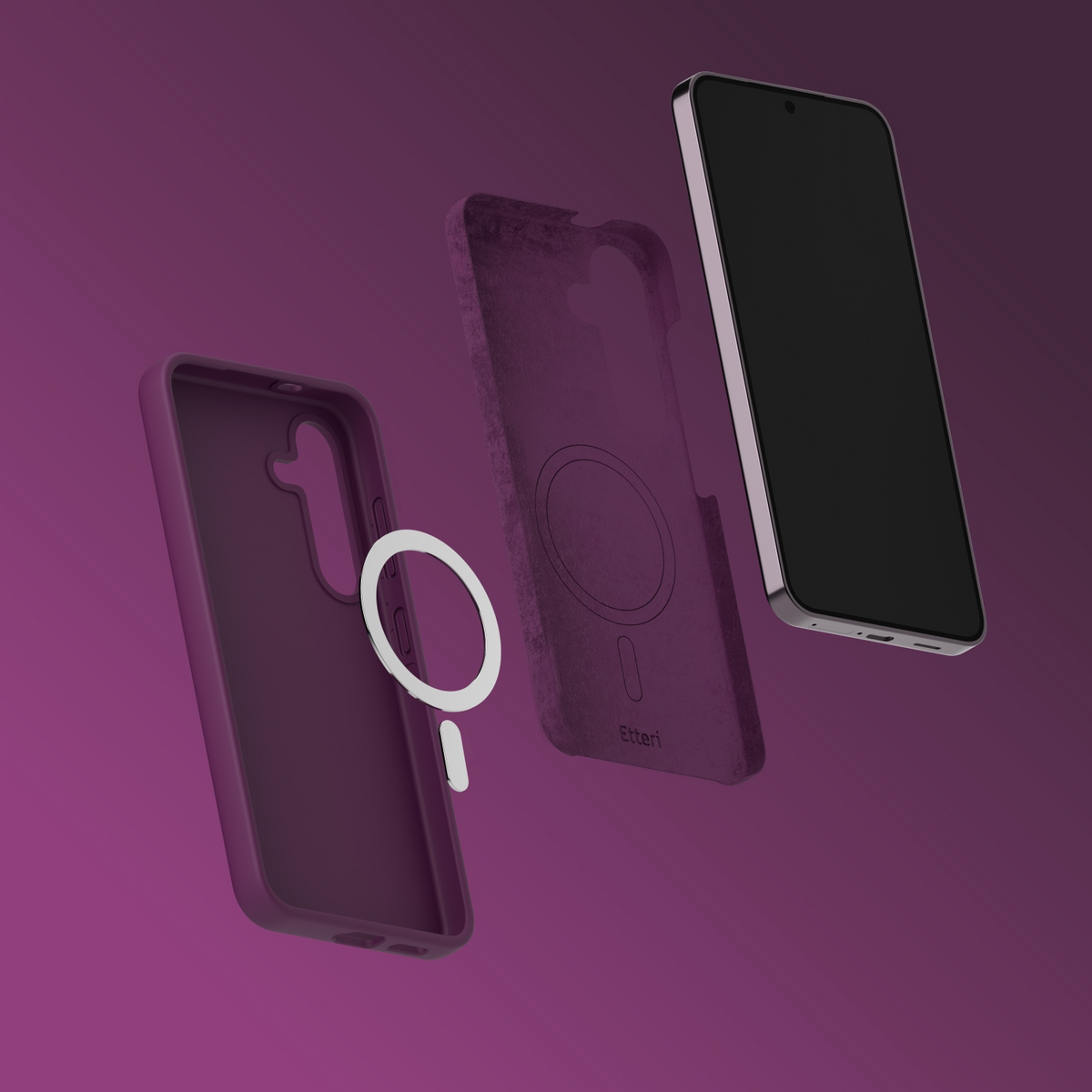 Coque MagSafe pour Samsung Galaxy A57 5G, Etteri, Silicone Mag, Bordeaux