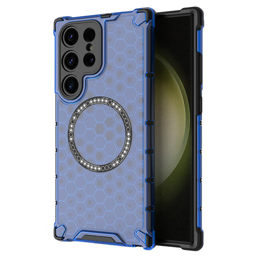 Coque MagSafe pour Samsung Galaxy S25 Ultra S938, Techsuit, HoneyComb Shield, Bleue