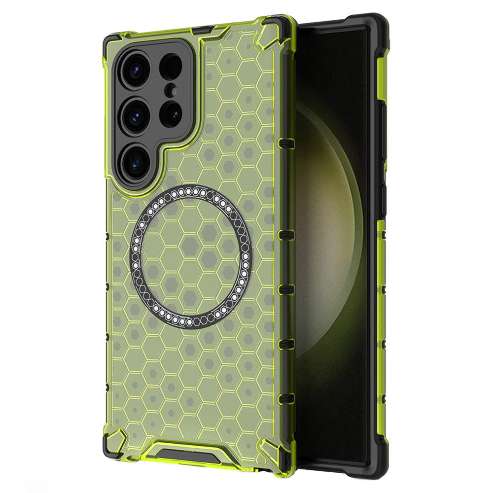 Coque MagSafe pour Samsung Galaxy S25 Ultra S938, Techsuit, HoneyComb Shield, Vert