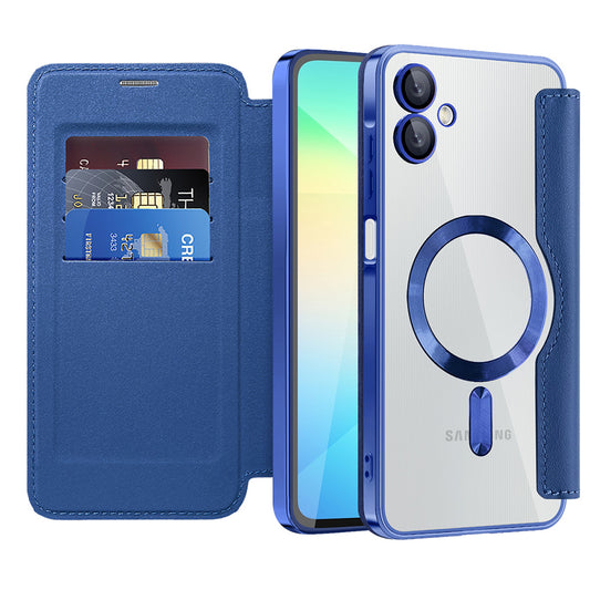 Coque MagSafe pour Samsung Galaxy A06 A065, Techsuit, SmartMag Book, Bleue