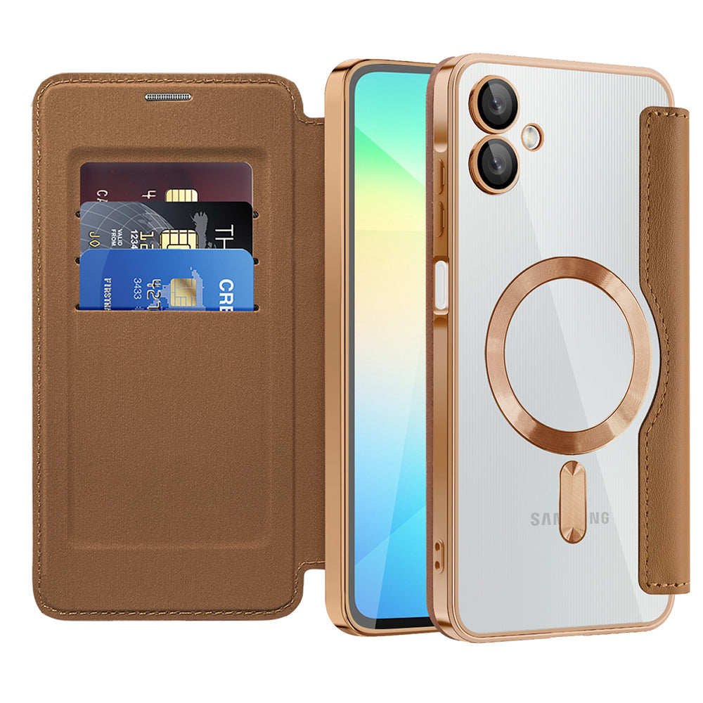 Coque MagSafe pour Samsung Galaxy A06 A065, Techsuit, SmartMag Book, Marron