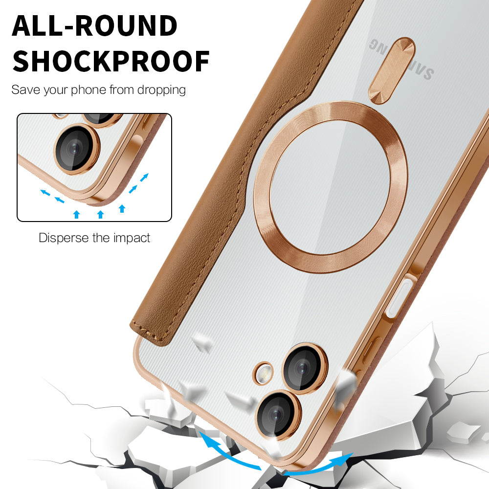 Coque MagSafe pour Samsung Galaxy A06 A065, Techsuit, SmartMag Book, Marron