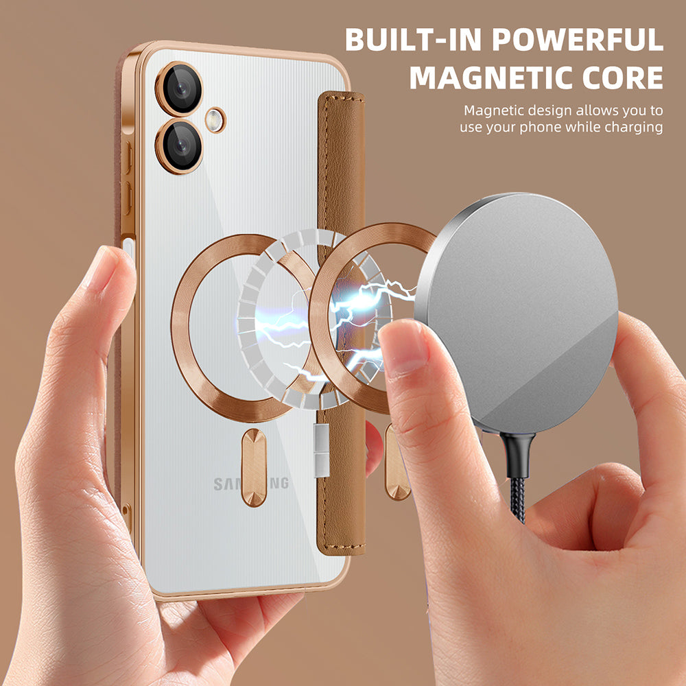 Coque MagSafe pour Samsung Galaxy A06 A065, Techsuit, SmartMag Book, Marron