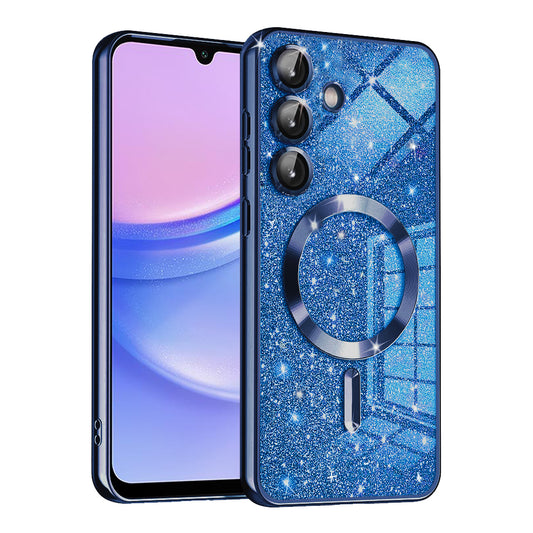 Coque MagSafe pour Samsung Galaxy A15 5G A156 / A15 A155, Techsuit, Luxury Glitter, Bleu Foncé