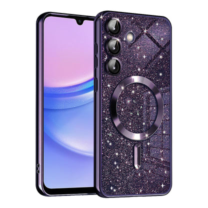 Coque MagSafe pour Samsung Galaxy A15 5G A156 / A15 A155, Techsuit, Luxury Glitter, Violet Foncé