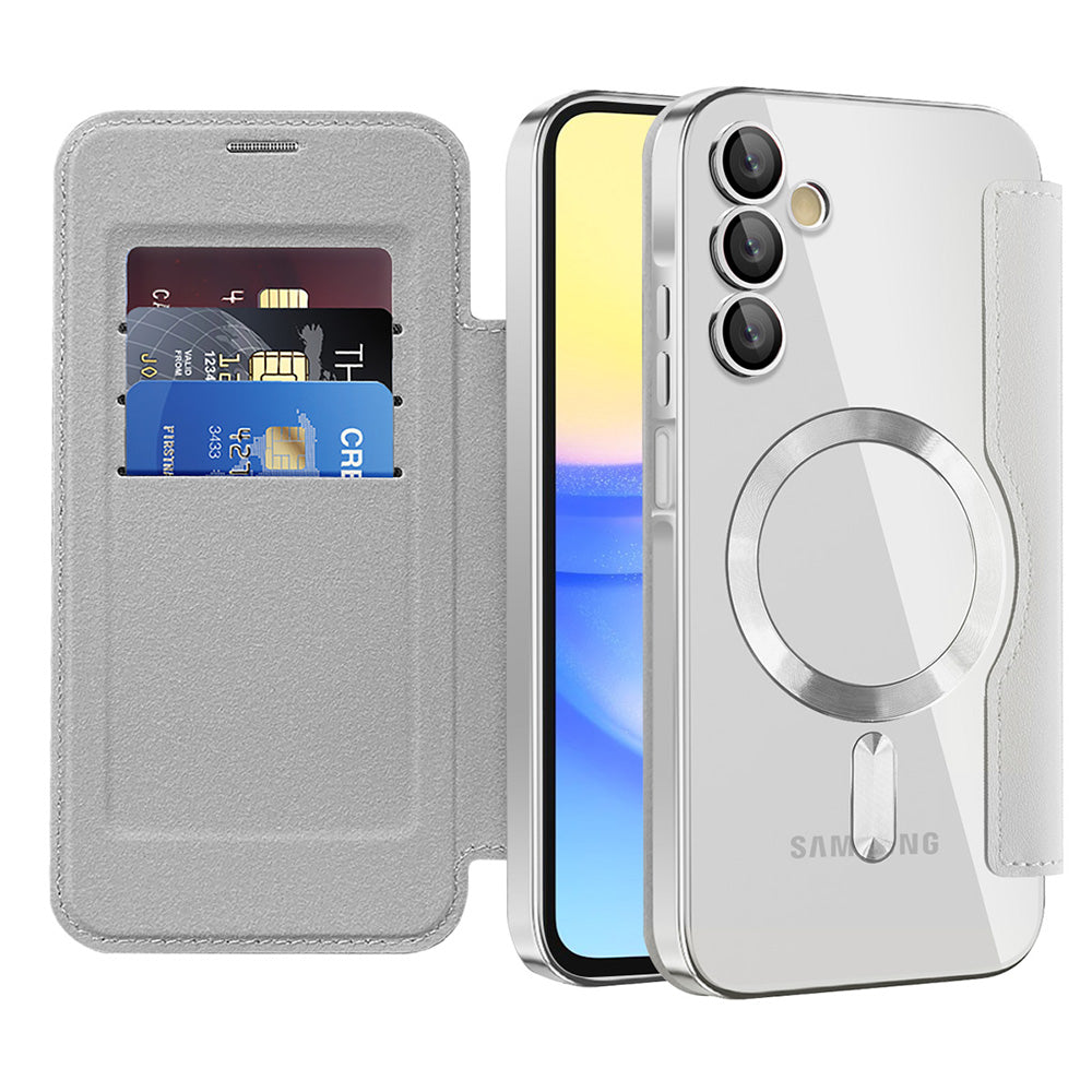 Coque MagSafe pour Samsung Galaxy A15 5G A156 / A15 A155, Techsuit, SmartMag Book, Gris