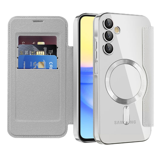 Coque MagSafe pour Samsung Galaxy A15 5G A156 / A15 A155, Techsuit, SmartMag Book, Gris