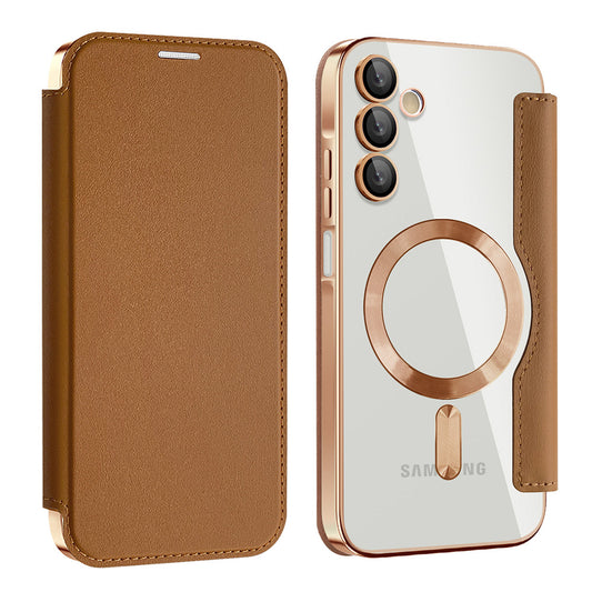 Coque MagSafe pour Samsung Galaxy A15 5G A156 / A15 A155, Techsuit, SmartMag Book, Marron