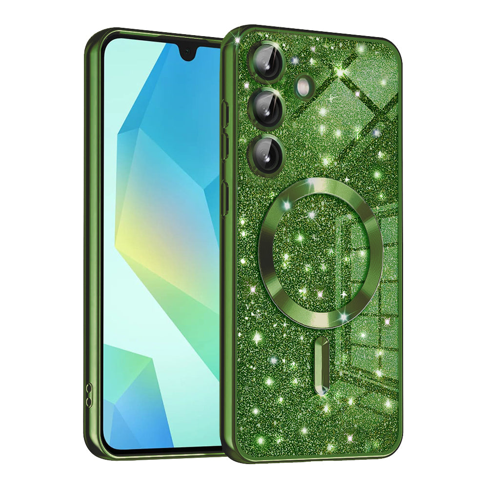 Coque MagSafe pour Samsung Galaxy A16 5G A166 / A16 4G A165, Techsuit, Luxury Glitter, Vert Foncé