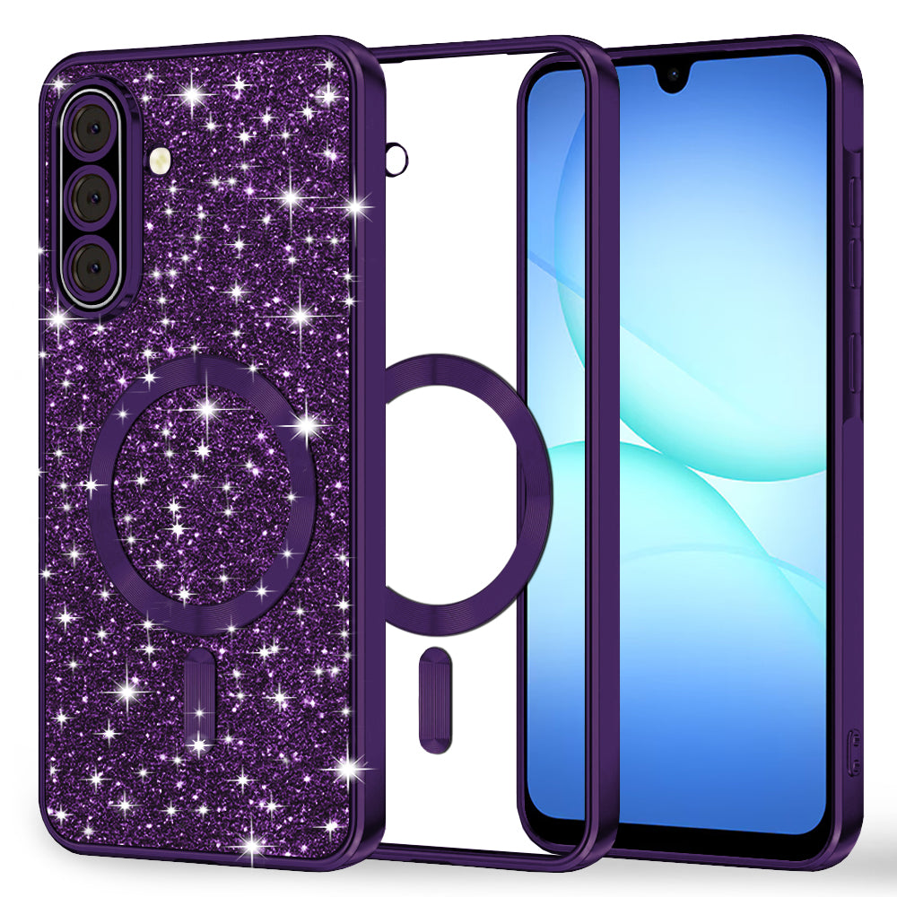 Coque MagSafe pour Samsung Galaxy A17 4G / A17 5G, Techsuit, Luxury Glitter, Violet Foncé