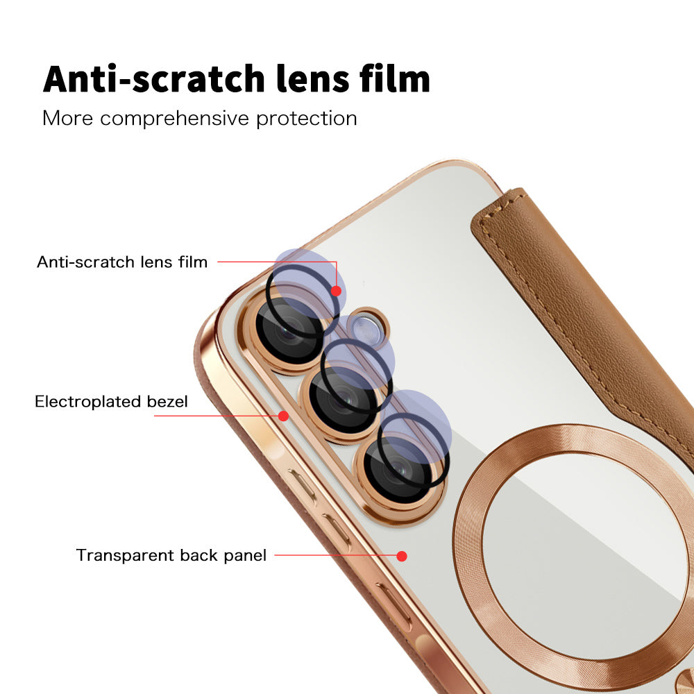 Coque MagSafe pour Samsung Galaxy A26 A266, Techsuit, SmartMag Book, Marron