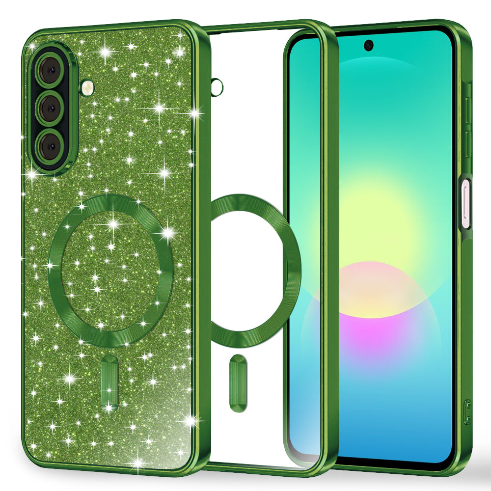 Coque MagSafe pour Samsung Galaxy A27 5G, Techsuit, Luxury Glitter, Vert Foncé