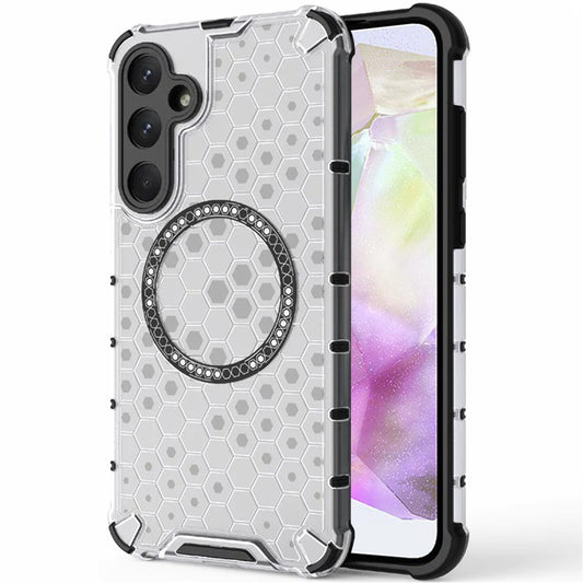 Coque MagSafe pour Samsung Galaxy A35 5G A356, Techsuit, HoneyComb Shield, Blanche