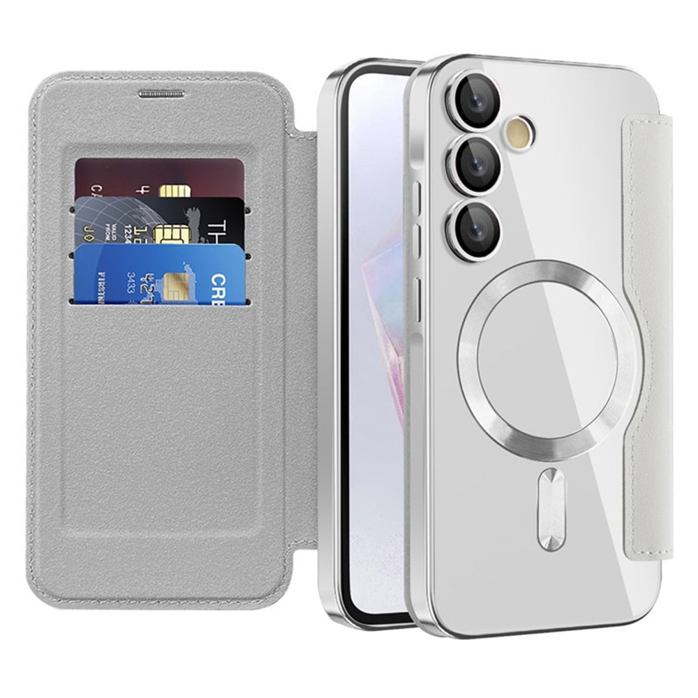 Coque MagSafe pour Samsung Galaxy A35 5G A356, Techsuit, SmartMag Book, Gris
