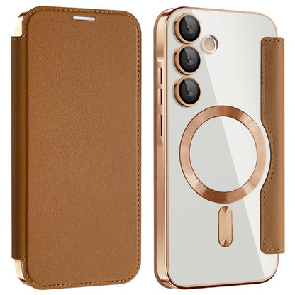 Coque MagSafe pour Samsung Galaxy A35 5G A356, Techsuit, SmartMag Book, Marron